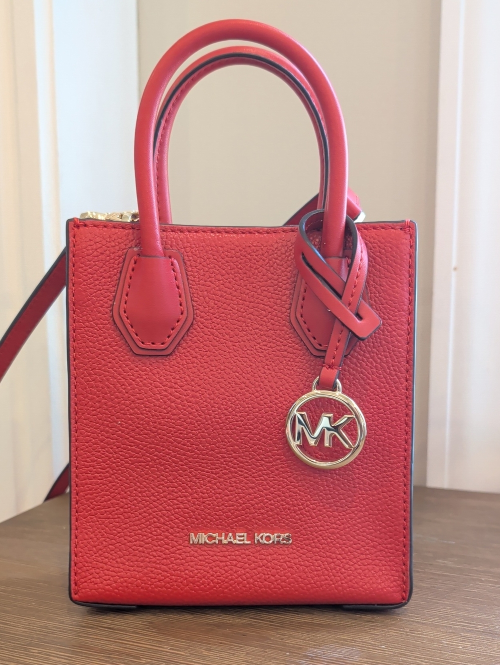 Michael Kors Bright Red Pebbled Leather Mini Tote